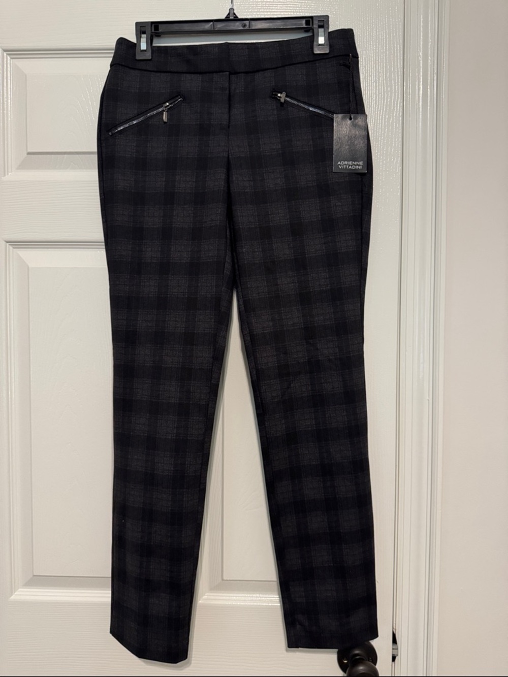 NWT Adrienne Vittadini Charcoal Black Plaid Pants